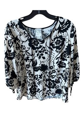 NAIF Black and White Floral Tie-Front Tunic